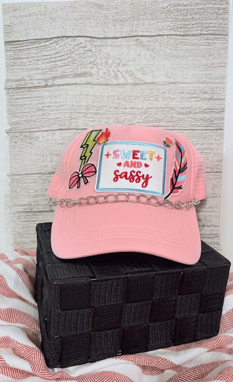 Custom Sweet and Sassy Pink Trucker Hat with Chain Patches
